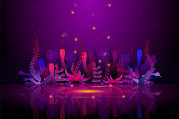 abstract colorful fantasy garden with light bug illustration background © jakk_wong