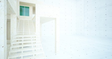 Fototapeta premium Abstract architectural concrete, coquina and glass interior of a minimalist house. 3D illustration and rendering.