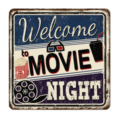 Welcome to movie night vintage rusty metal sign