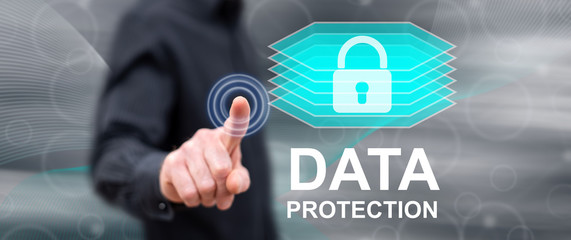 Man touching a data protection concept