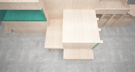 Abstract architectural concrete, wood and glass interior of a minimalist house. 3D illustration and rendering.