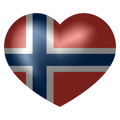 Flag of Norway in heart shape. 3d vector illustration.