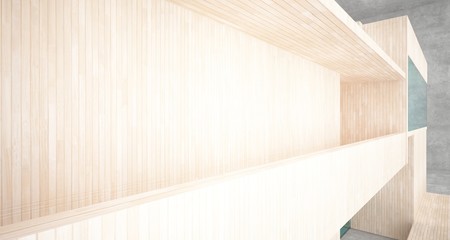 Abstract architectural concrete, wood and glass interior of a minimalist house. 3D illustration and rendering.