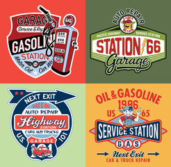 Kid gasoline service station cute vintage vector artwork collection  for children wear t shirt © PrintingSociety