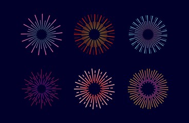 Set of Vintage sunbursts with dark background.vector ilustration