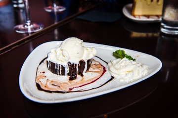 The delicious dessert with cream