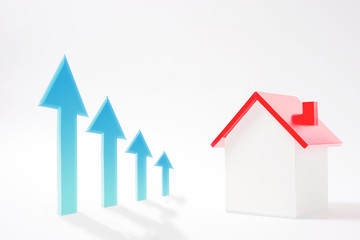 Miniature house and rising graph　家と上昇中のグラフ