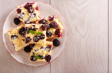 Blackberry and coconut crumble slices