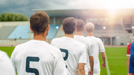 Two Professional Soccer Teams Leaving The Field After Successful Match. Leaving the Stadium After a...