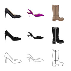 Vector design of footwear and woman symbol. Collection of footwear and foot stock vector illustration.