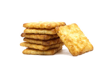 Biscuits cracker homemade, Square design, Butter coconut and sweet flavored. Isolated on white background.
