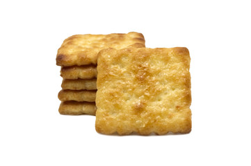 Biscuits cracker homemade, Square design, Butter coconut and sweet flavored. Isolated on white background.