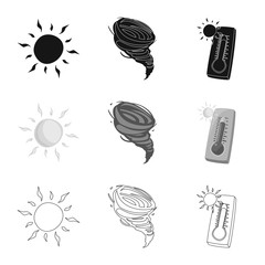 Vector illustration of weather and climate icon. Collection of weather and cloud stock vector illustration.