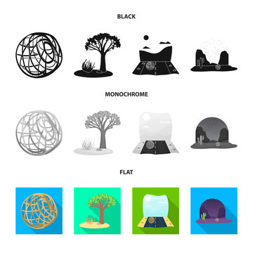 Vector illustration of landscape and nature icon. Collection of landscape and environment vector icon for stock.