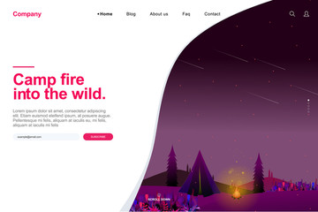 Landing page website template in camping in forest with starry night background