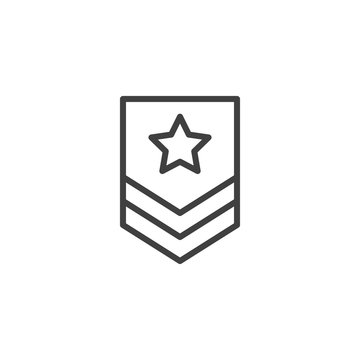 Military rank line icon. Army badge linear style sign for mobile concept and web design. Officer rank star outline vector icon. Force emblem symbol, logo illustration. Vector graphics