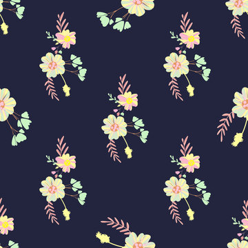 Abstract simple flowers seamless pattern for fabric design. Vector repeat illustrations. Romantic twig and flora seamless pattern.Botanical wallpaper. Element decorative floral. © WI-tuss