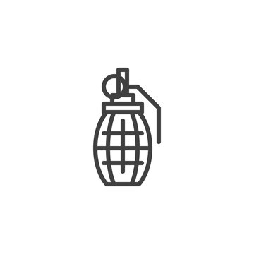Hand grenade line icon. linear style sign for mobile concept and web design. Military frag grenade outline vector icon. Ammunition symbol, logo illustration. Vector graphics