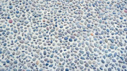pebble stone on cement floor, panoramic and top view shot