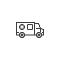 Ambulance car line icon. linear style sign for mobile concept and web design. Medical, emergency truck outline vector icon. Symbol, logo illustration. Vector graphics