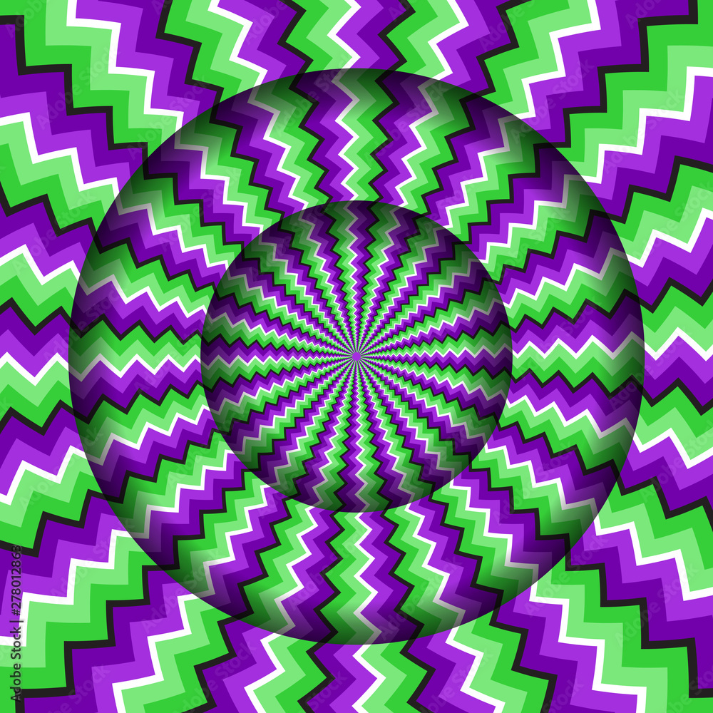 Aufkleber abstract round frame with a rotating green purple zigzag pattern. optical illusion hypnotic backgrou