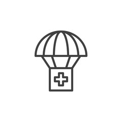 Air Drop With Parachute line icon. linear style sign for mobile concept and web design. Medical Relief Supplies outline vector icon. Symbol, logo illustration. Vector graphics