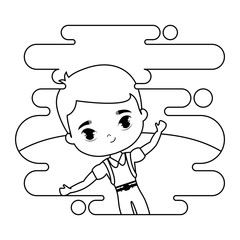 cute little student boy in landscape scene