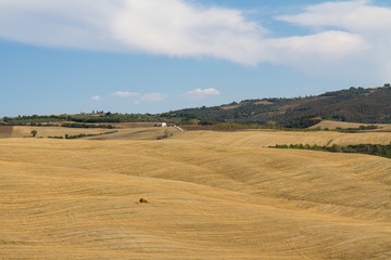 wonderful panorama of Tuscan countryside with blue sky Italy