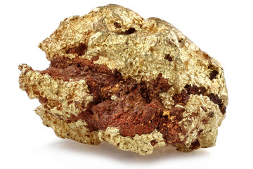 native 1.05 gram gold nugget from Kenieba District, Mali, Africa isolated on white background