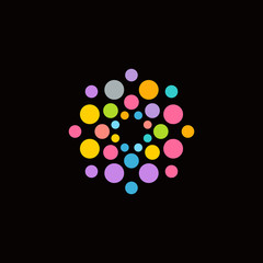 Colorful balls logo concept. Ideal for Fireworks or blower bubbles or confetti show identity. Vector logotype template.