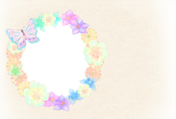 カラフルな和の花と蝶々の和風ハガキデザイン