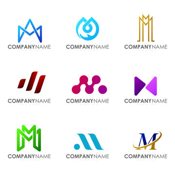 Set of modern alphabet logo design letter M.