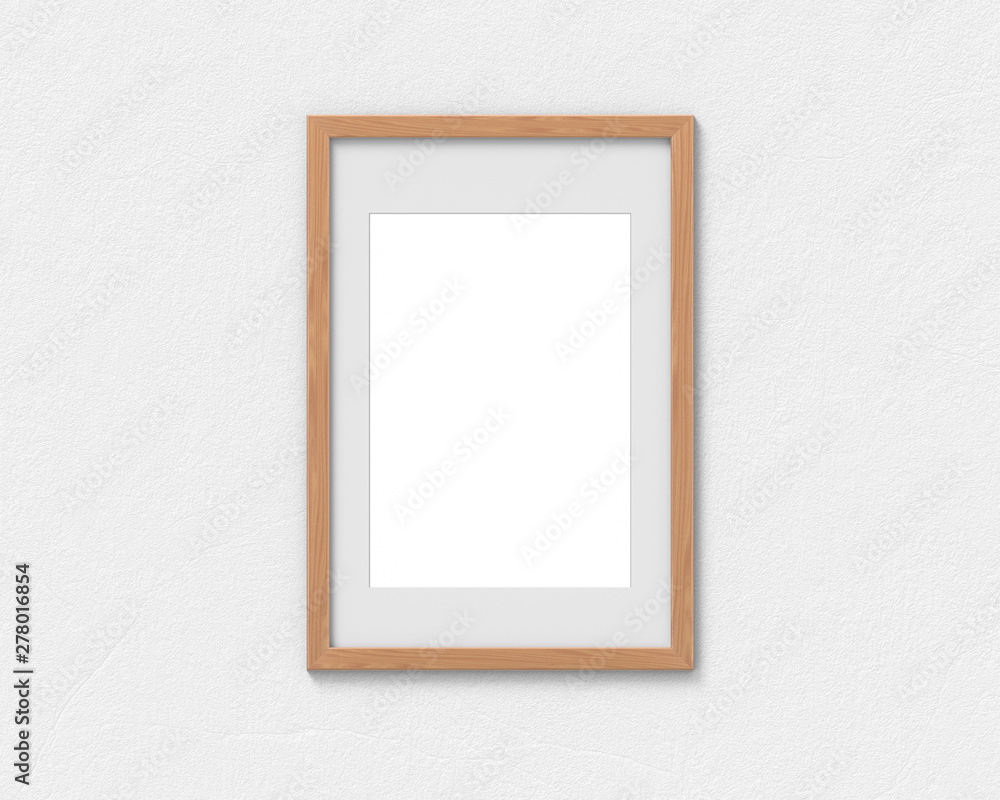 Aufkleber vertical wooden frames mockup with a border hanging on the wall. empty base for picture or text. 3d 