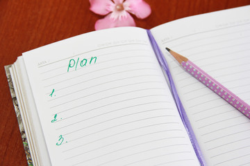 Notebook for business and notes with white pages and pencil, penster