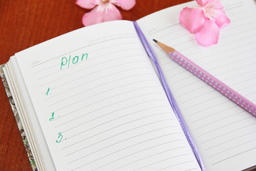 Notebook for business and notes with white pages and pencil, penster