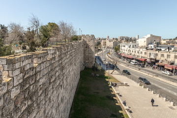 Fototapeta na wymiar Jerusalem, Israel, View from the city wall near the Heros Gate on old city of Jerusalem, Israel