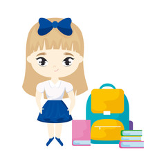 cute little student girl with supplies school