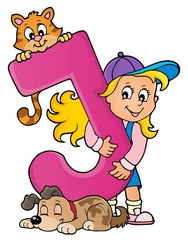 Girl and pets with letter J