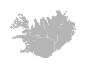 Vector isolated illustration of simplified administrative map of Iceland. Borders of the provinces (regions). Grey silhouettes. White outline