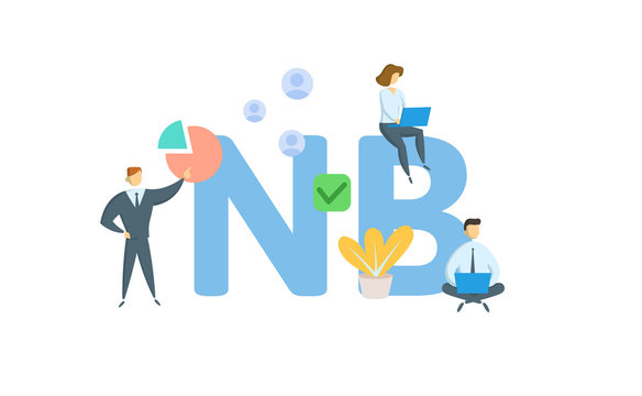 NB. Concept with people, letters and icons. Colored flat vector illustration. Isolated on white background.