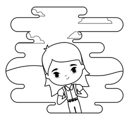 cute little student girl in landscape scene