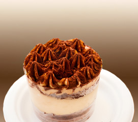 Italian sweet cake Tiramisu on Brown background