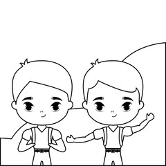 cute little student kids in landscape scene