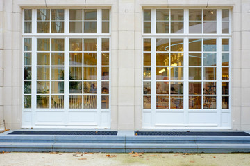 Interior of restaurant seen from outside window