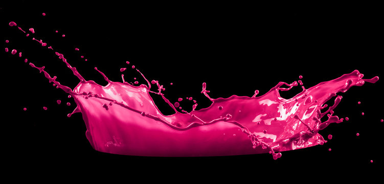pink paint splash isolated on black background