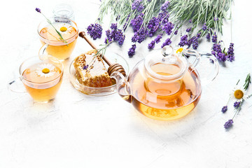 Obraz na płótnie Canvas Healthy herbal tea with Lavender and chamomile flowers