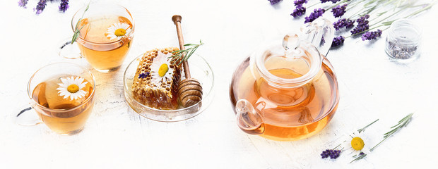Healthy herbal tea with Lavender and chamomile flowers