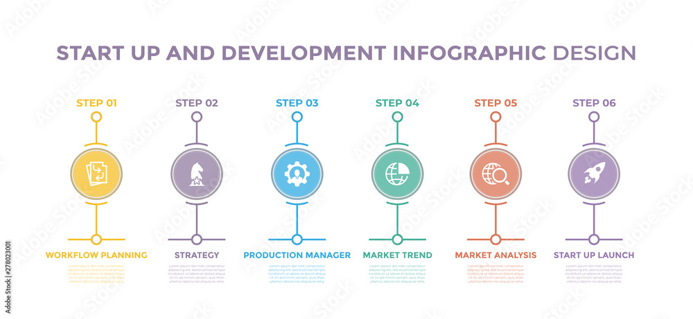 Poster modern design elements for start up development concept multicolor infographics.timeline with 6 step