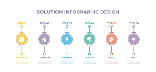 Modern design elements for Solution concept Multicolor infographics.Timeline with 6 steps, options, Circles. Vector template