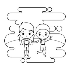 cute little students celebrating in landscape scene